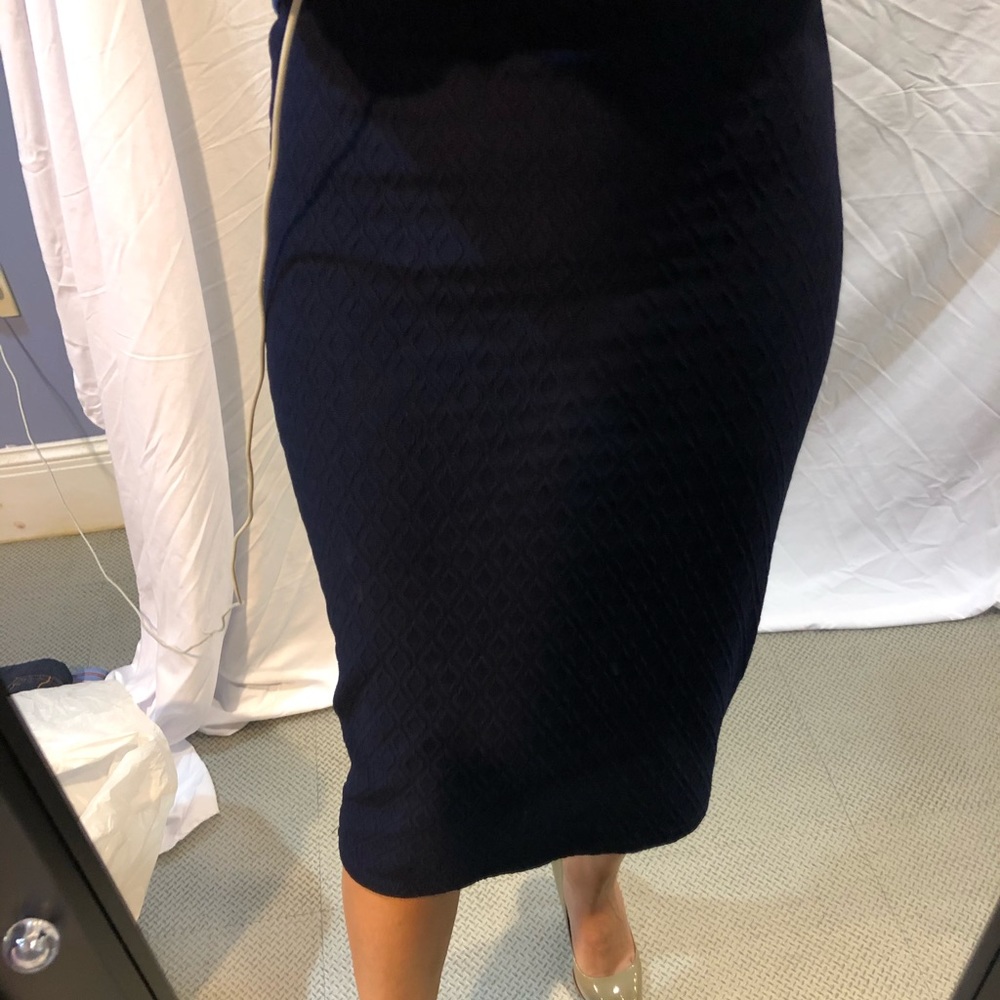 Navy textured midi skirt